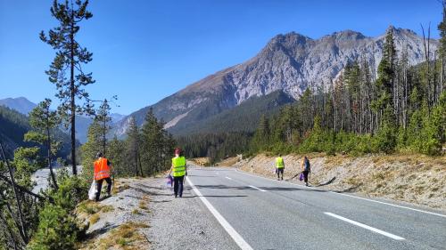 
Teilnehmende des traditionellen privaten Putzlagers säuberten im Schweizerischen Nationalpark unter anderem die Ränder der Ofenpassstrasse von Unrat, hauptsächlich von Zigarettenstummeln. Foto: Matthias Althaus