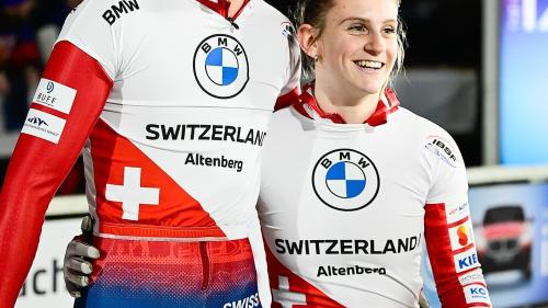 Im Skeleton Team-Mixed-Rennen in Altenberg erreichten die Engadiner Vinzenz Buff und Sara Schmied den 11. Rang. Foto: IBSF