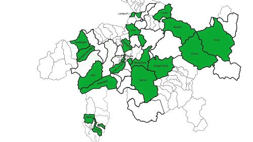 Il Grischun ha daspö quist on amo 100 cumüns. Quels verds han fusiunà i’ls ultims desch ons (illustraziun: Uffizi da cumüns dal Grischun)