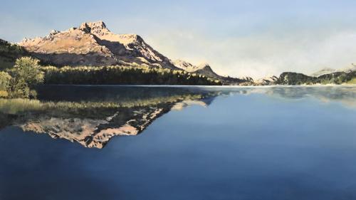 Der Piz da la Margna in den Augen und aus der Hand von Esther Rauch. Das Gemälde ist in der Rimessa Castelmur zu sehen.
Foto: Marie-Claire Jur