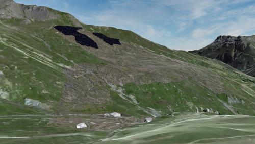 Vista sül proget redimensiunà da «ScuolSolar» illa regiun da skis Motta Naluns sur Scuol (visualisaziun: ScuolSolar)